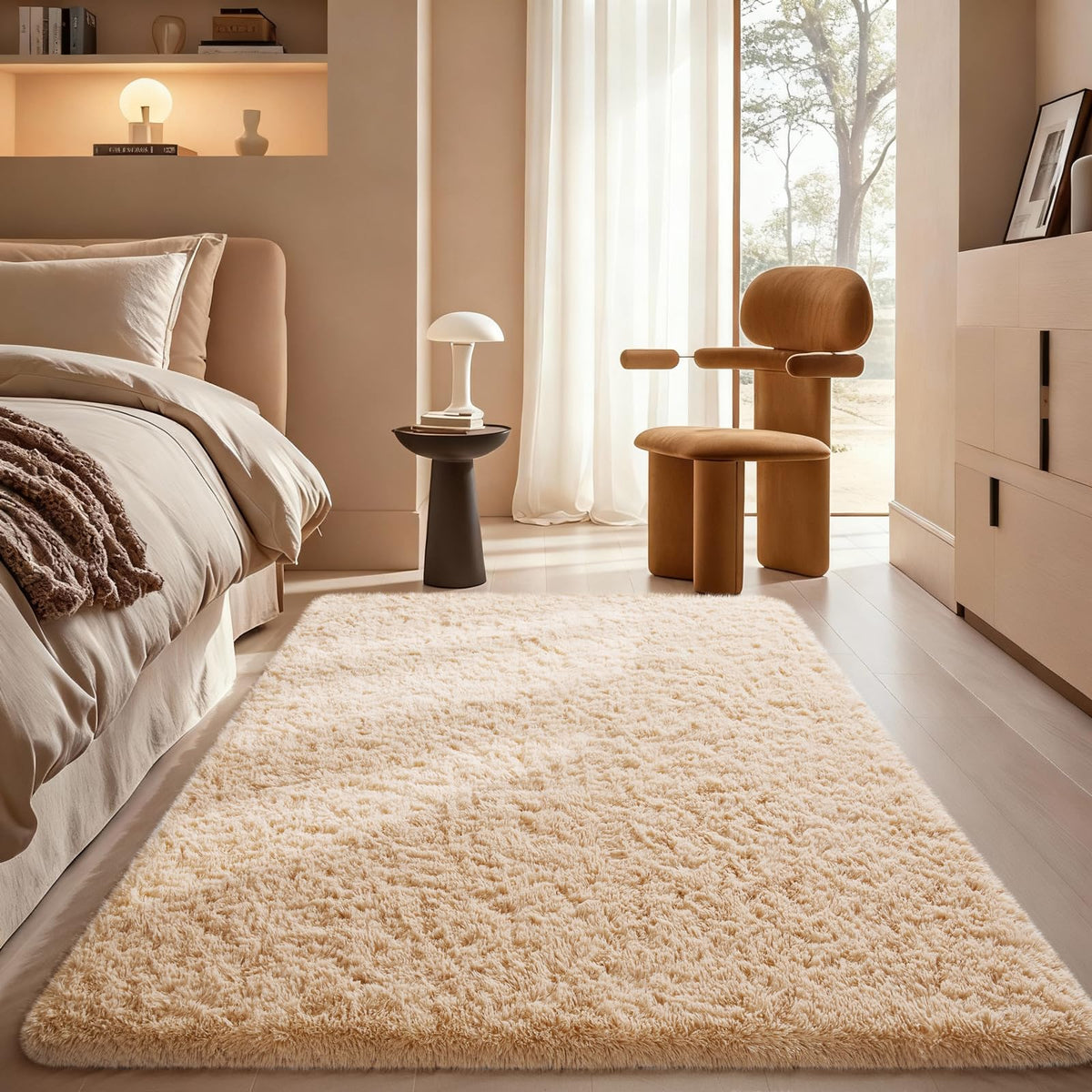 Ophanie 5x7 Area Rugs for Living Room Ivory, Fluffy Shag Large Fuzzy Plush Soft Rug, Shaggy Floor Big Carpets for Bedroom Nursery, Kids Home Decor Aesthetic with Over 99 pcs Pile fibers