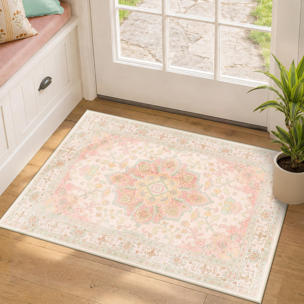 CAPALOCA 5x7 Washable Nursery Girls Low Pile Area Rug Pink