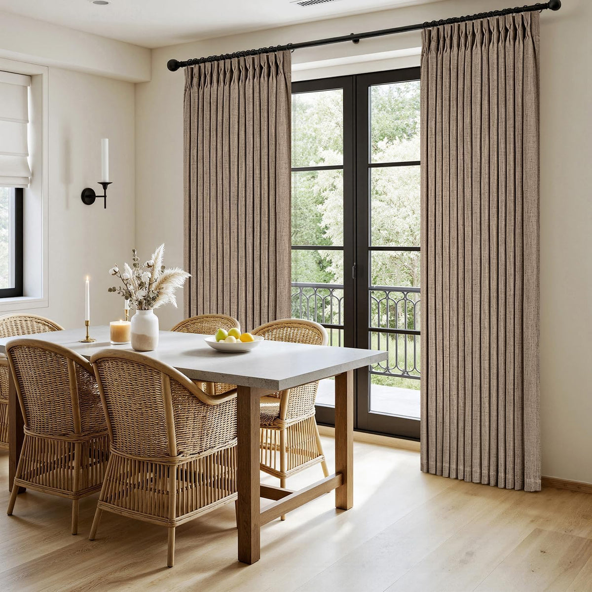 MIULEE Pinch Pleated Thick Linen Curtains 96 Inches Burlap Brown Curtains