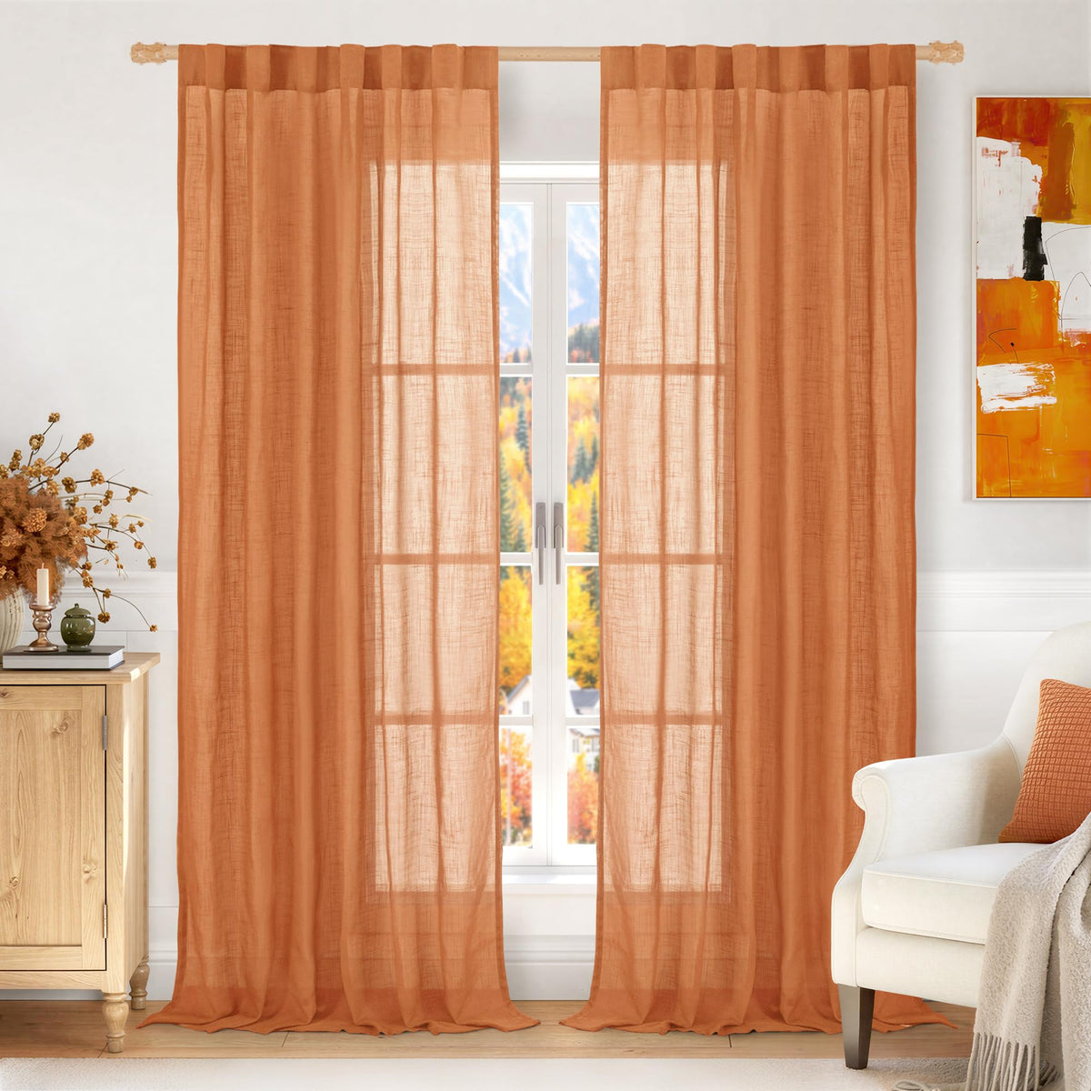 LAMIT Linen Semi Sheer Curtains 84 Inches Long for Living Room 2 Panels