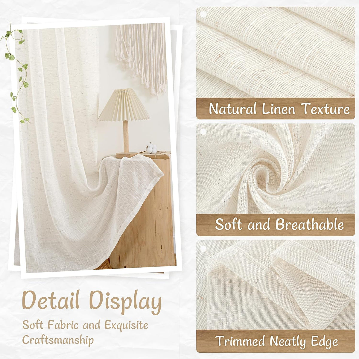 LAMIT Linen Semi Sheer Curtains 84 Inches Long for Living Room 2 Panels