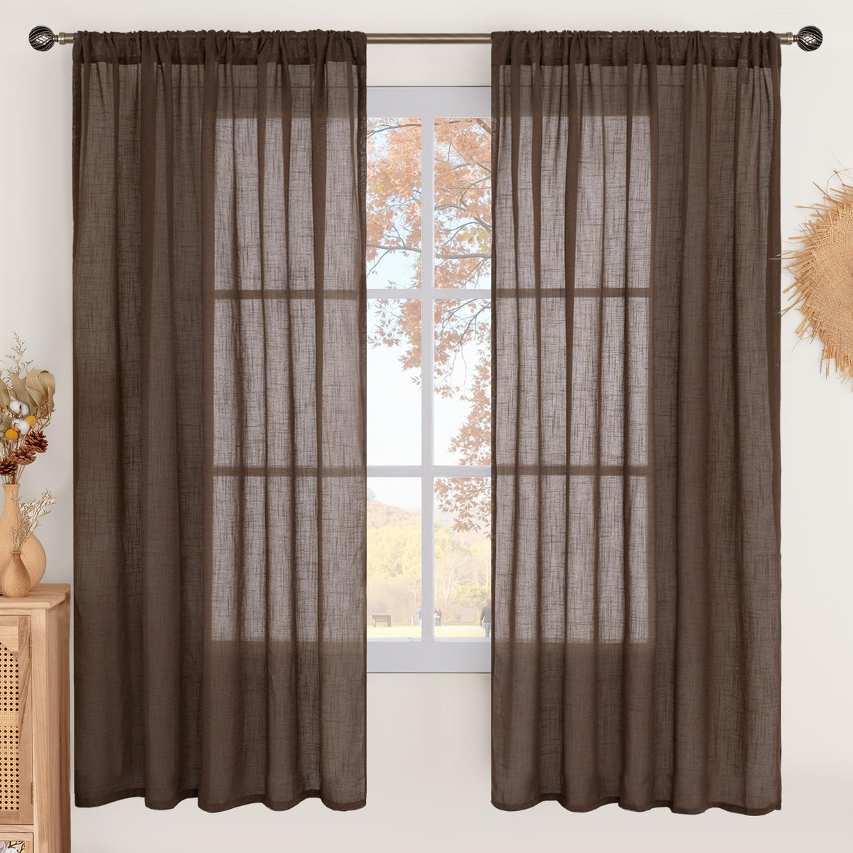 BGment Linen Sheer Curtains 84 Inches Long 2 Panels Set for Living Room
