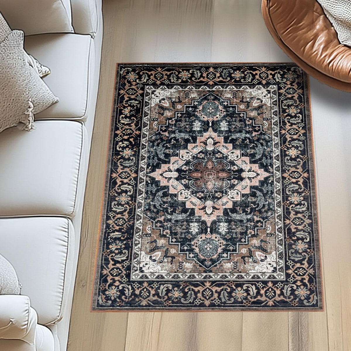 Lessymo 8 x 10 Area Rugs for Living Room, Machine Washable Rug Grey White