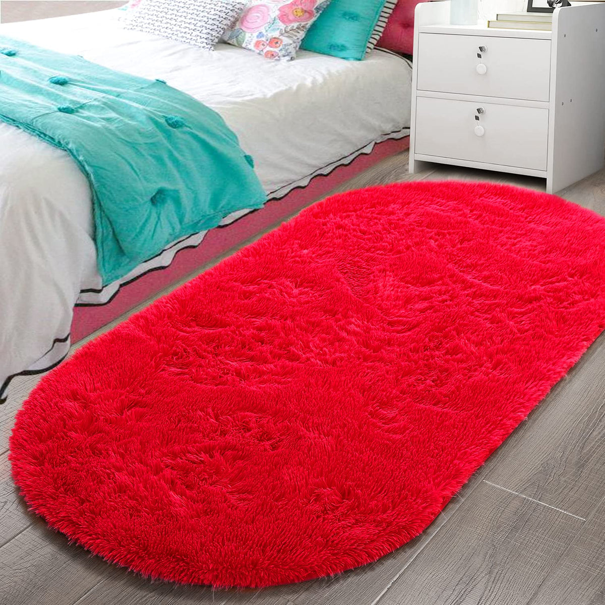 LOCHAS Bedroom Rug 2.6' x 5.3', Grey Fluffy Shaggy Area Rug for Kids Room