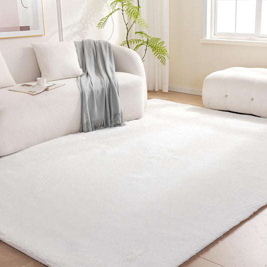Amazon Basics Fluffy Washable Area Rug, Shaggy Carpet for Living Room, Bedroom, 4' W × 6' L, Cream