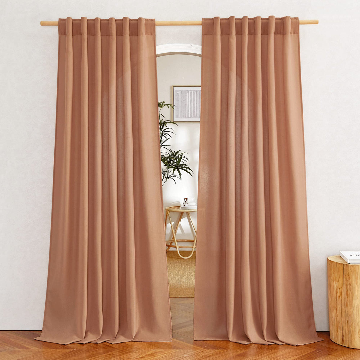 NICETOWN Natural Linen Curtains & Drapes for Windows 84 inch Long, Rod Pocket & Back Tab Thick Flax Semi Sheer Privacy Assured with Light Filtering for Bedroom/Living Room, W55 x L84, 2 Pieces