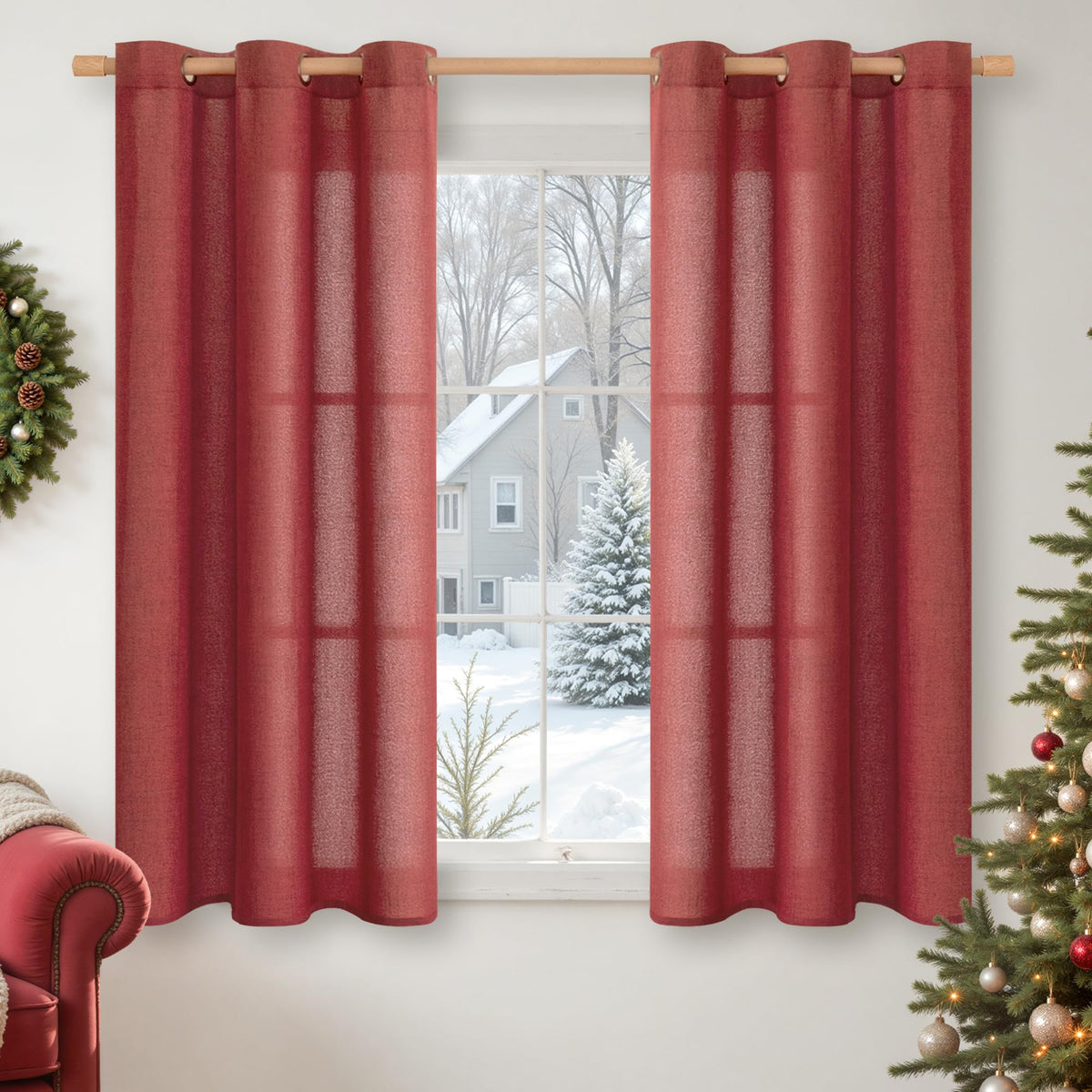 YoungsTex Linen Semi Sheer Curtains 63 Inch Length, Light Filtering Drapes