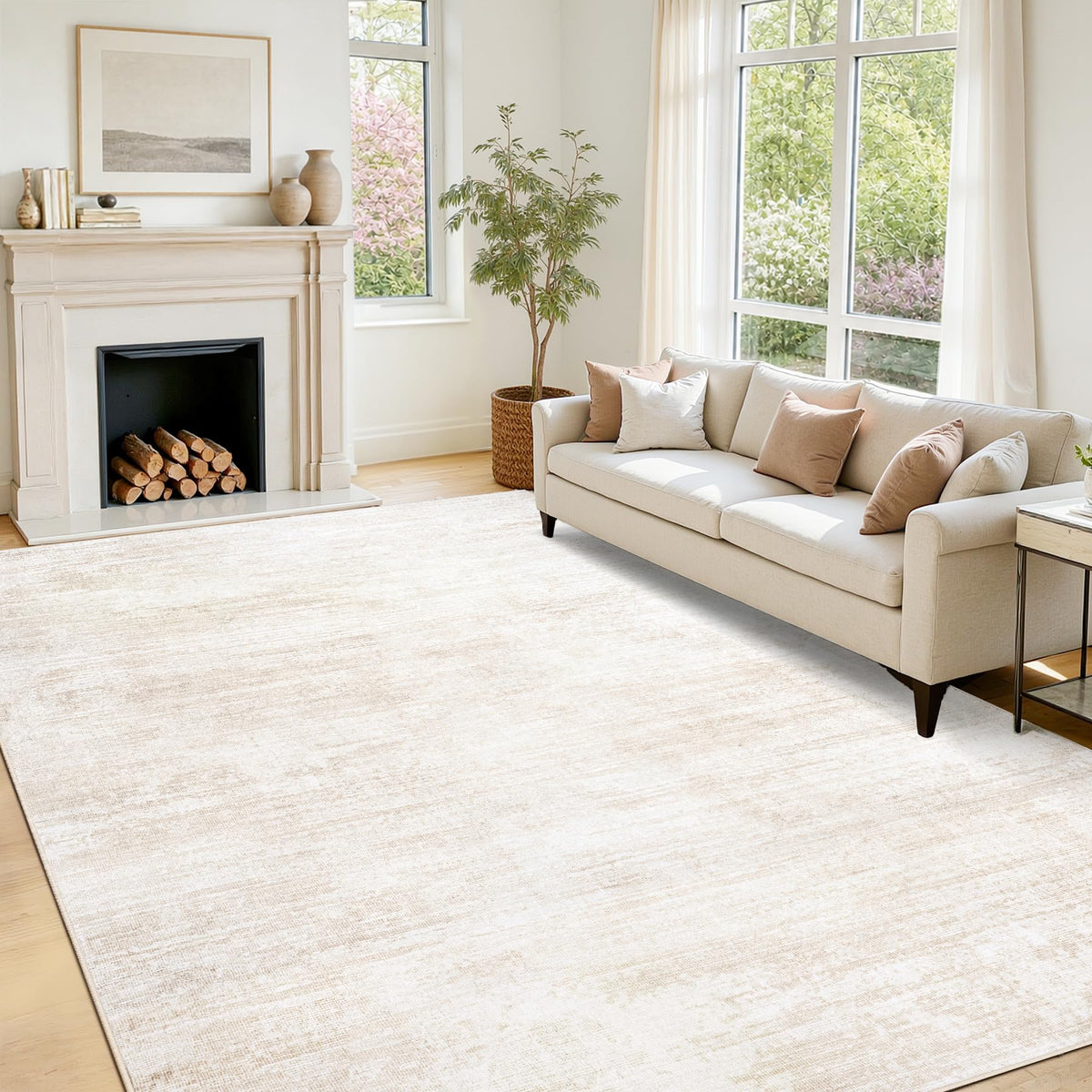 Tosuoka Washable Rug 6x9 Area Rugs for Living Room, Beige Neutral Abstract
