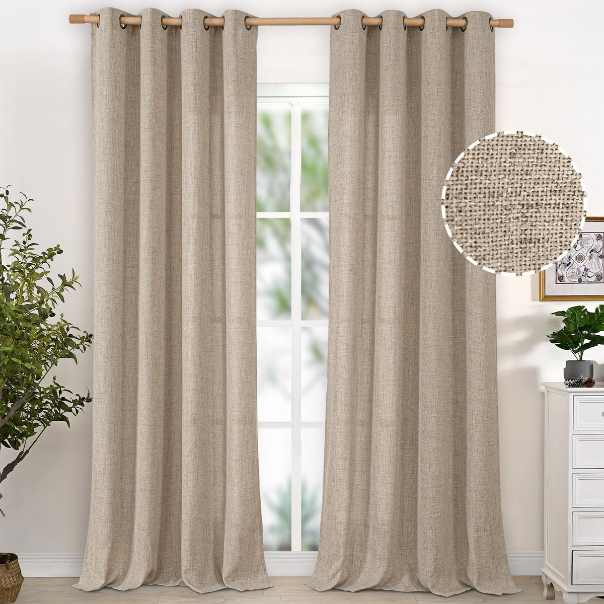 YoungsTex Linen Semi Sheer Curtains 63 Inch Length, Light Filtering Drapes