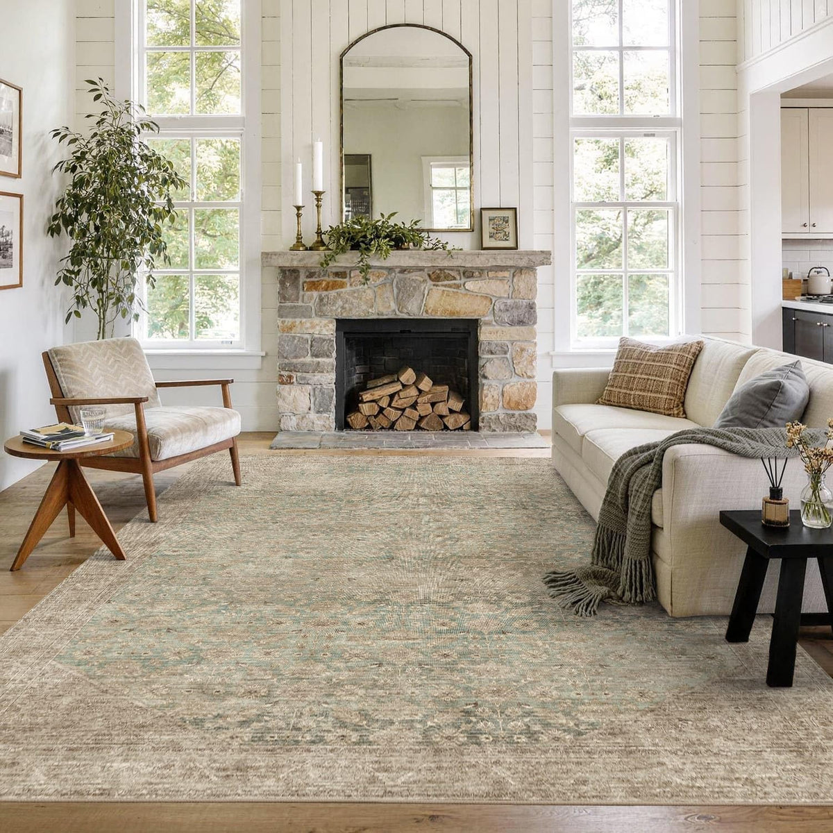 8x10 Washable Boho Area Rug, Dark Beige Farmhouse for Living Room