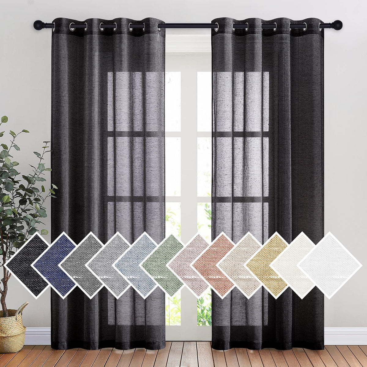 NICETOWN White Sheer Linen Curtains 84 Inch Length 2 Panels Set, W52xL84