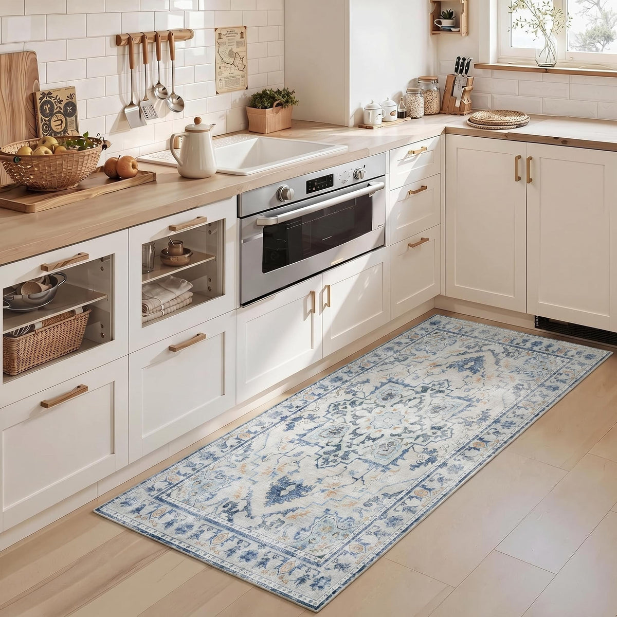 Joydeco Boho Washable Abstract Beige 5x7 Area Rugs for Living Room Bedroom
