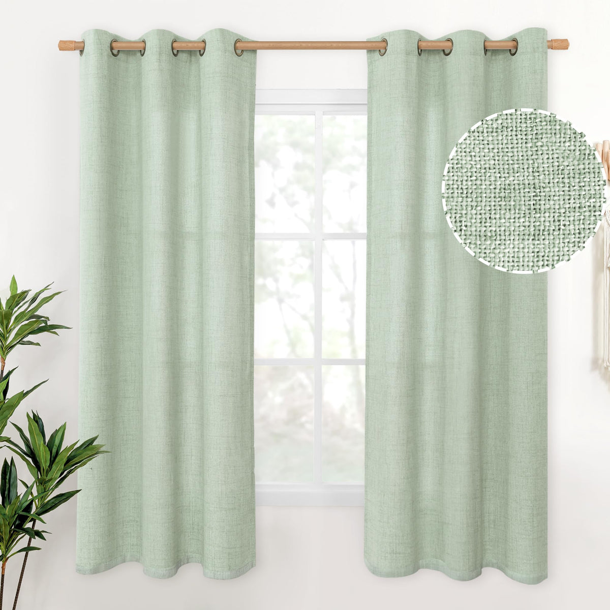 YoungsTex Linen Semi Sheer Curtains 63 Inch Length, Light Filtering Drapes