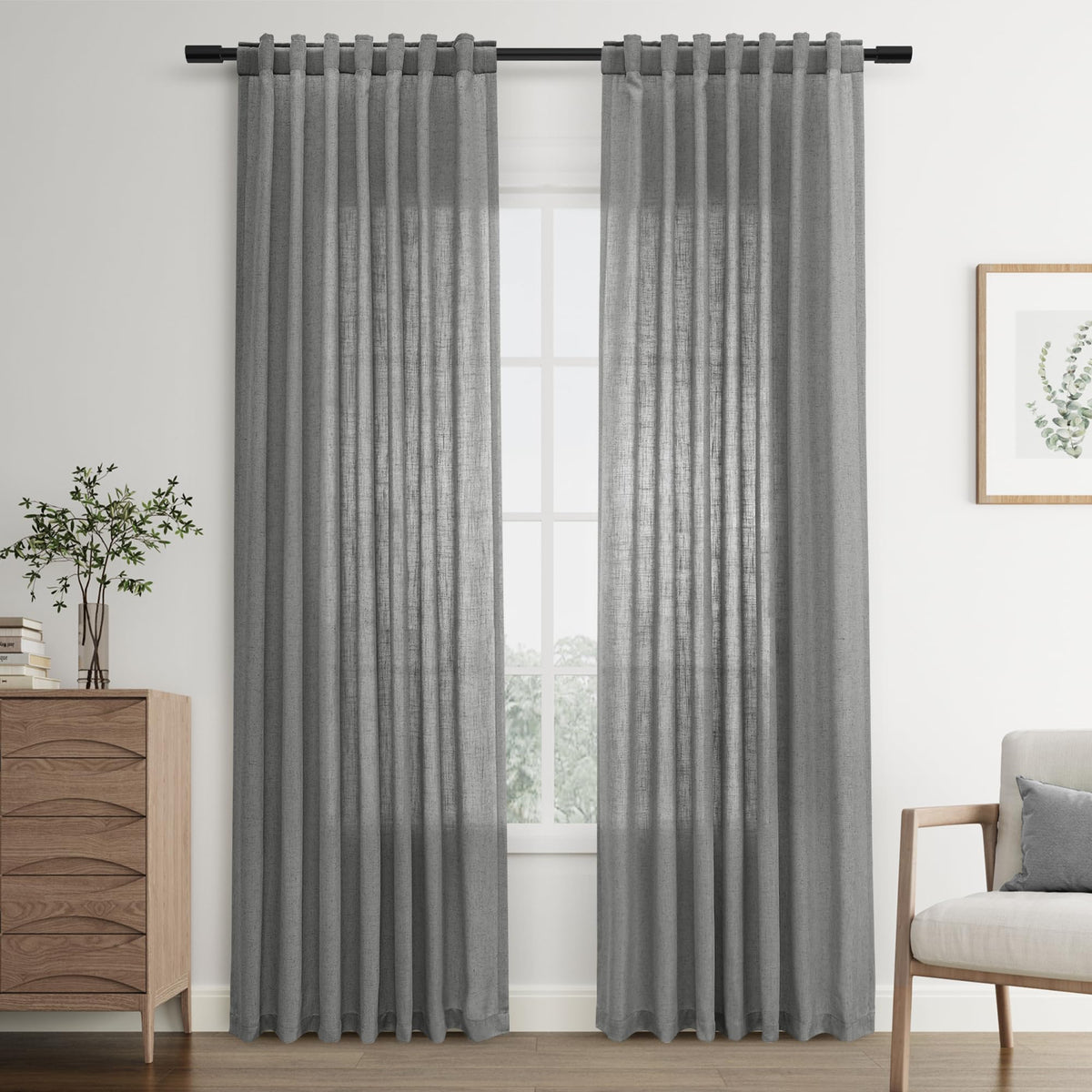Joywell Linen Sheer Curtains 84 Inches Long for Living Room Beige Cream