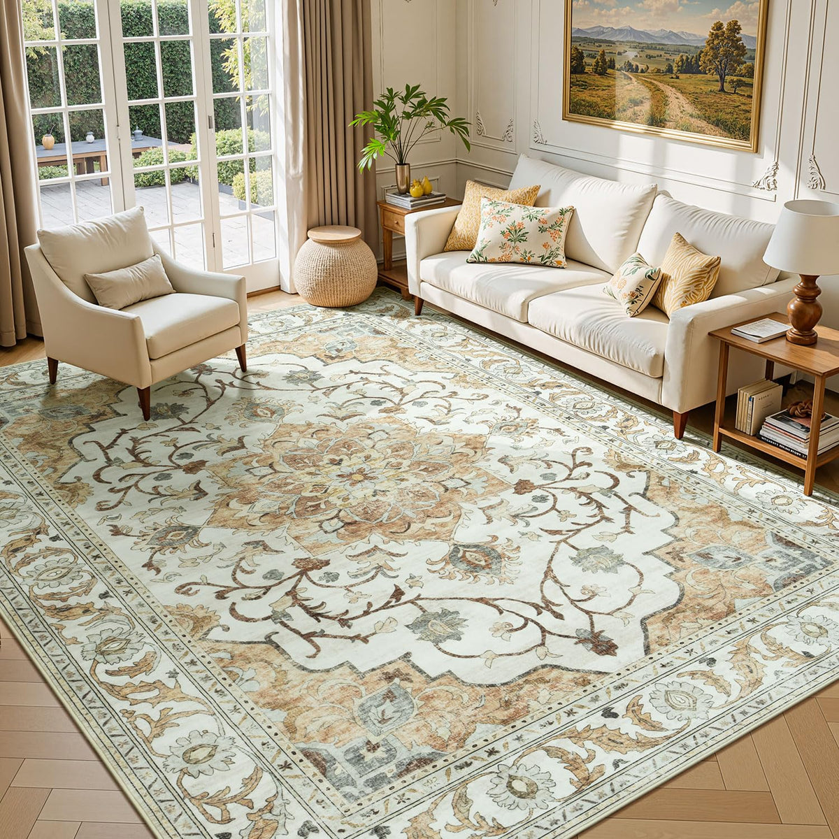 Lessymo 8 x 10 Area Rugs for Living Room, Machine Washable Rug Grey White