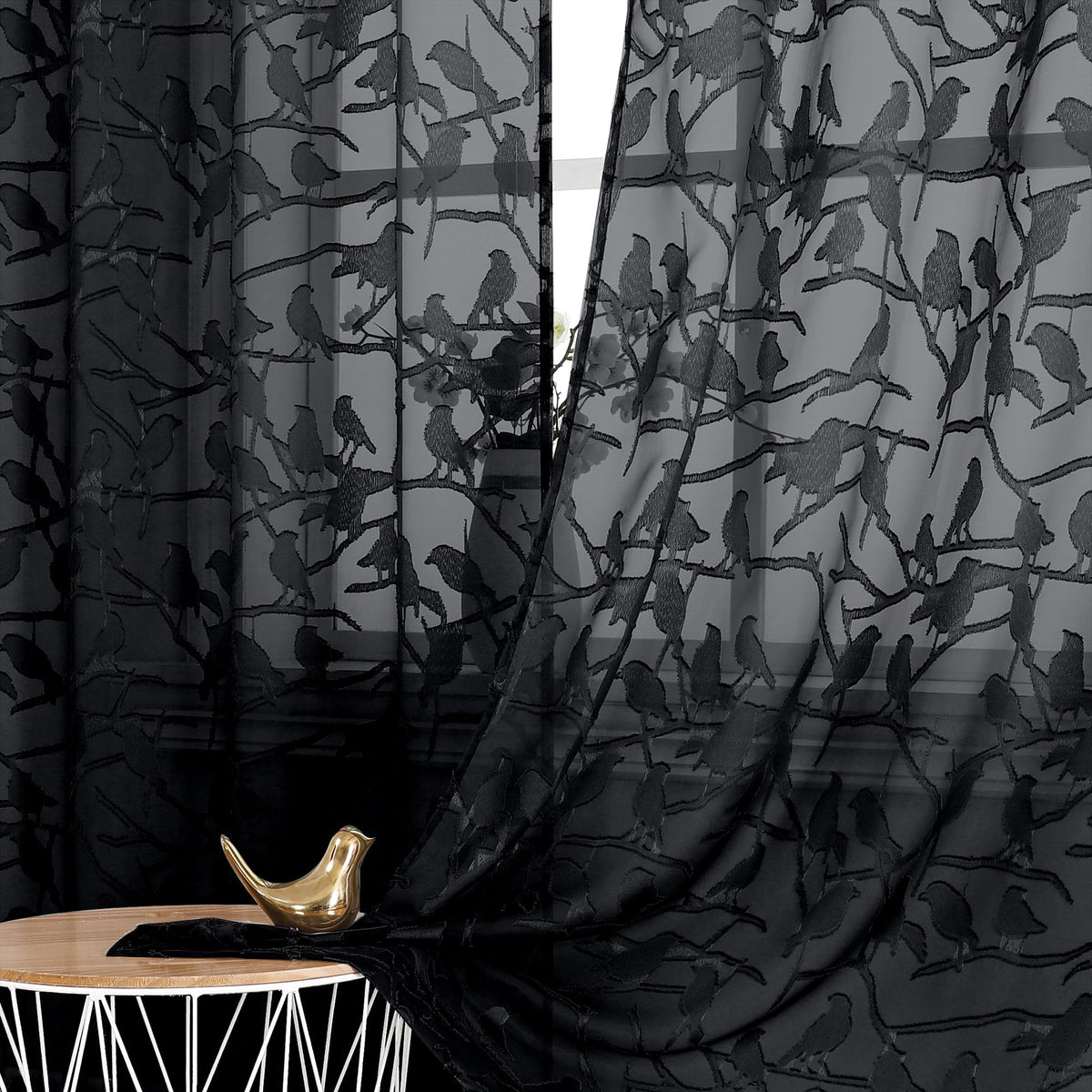 OVZME Sage Green Sheer Curtains 63 Inch Length 2 Panel Set, Light Filtering Bedroom Curtains with Dual Rod Pocket Top, Leaf Bird Clip Jacquard Sheer Farmhouse Window Drapes for Living Room, 2x38Wx63L