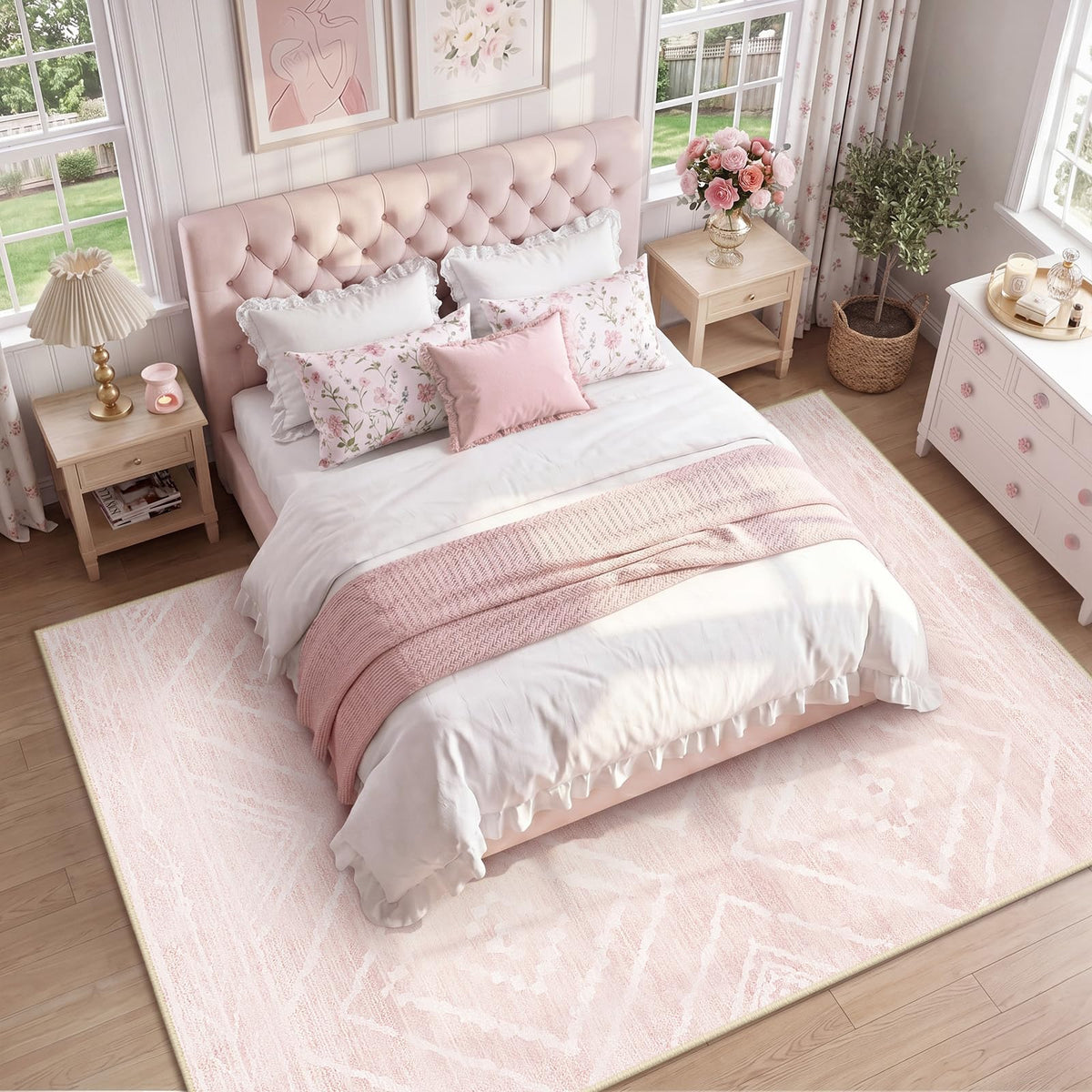 BESTSWEETIE 5'x7' Washable Area Rug for Living Room Bedroom Lightpink