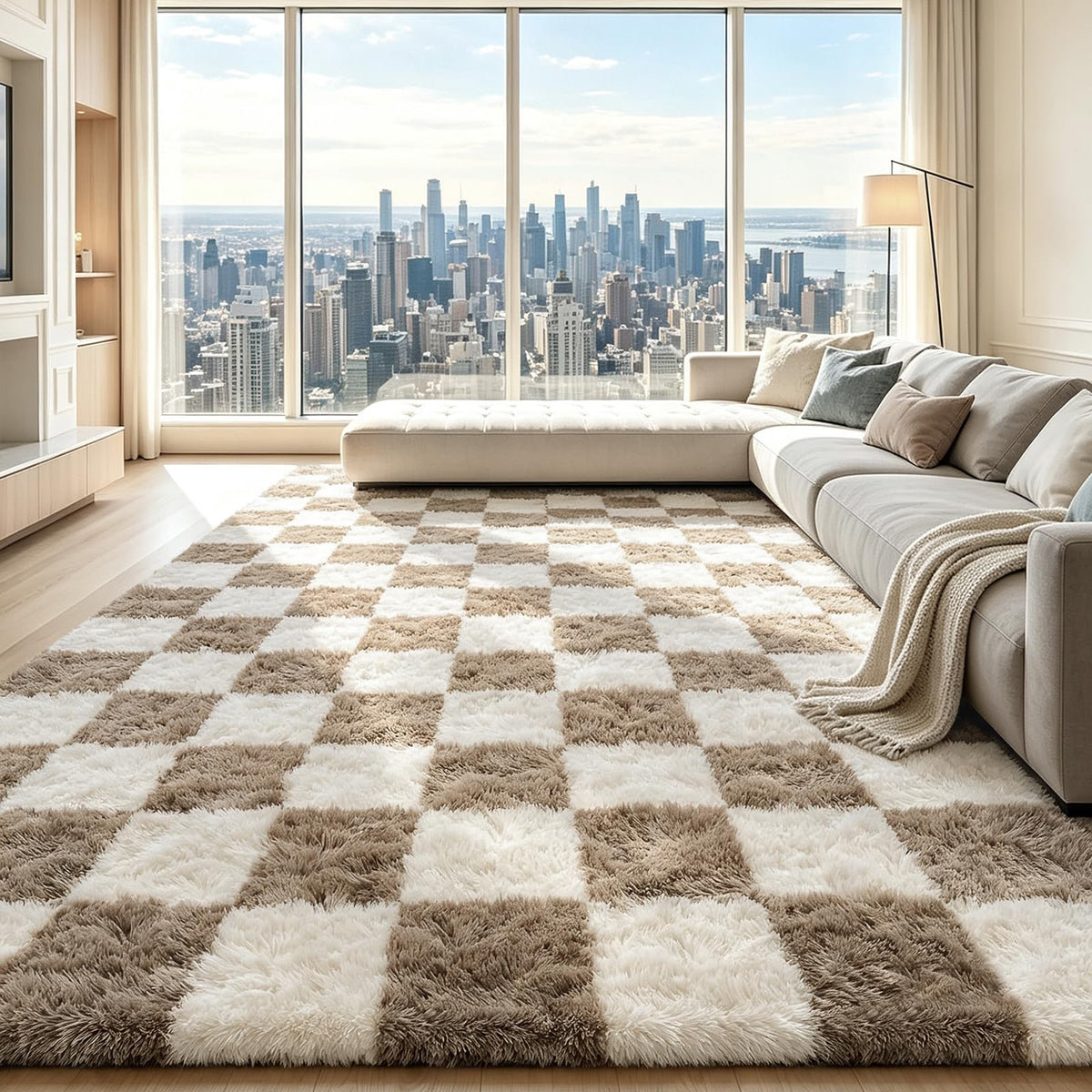 Beige 8x10 Area Rugs for Living Room, Fluffy Shag Rug Large Bedroom Carpet