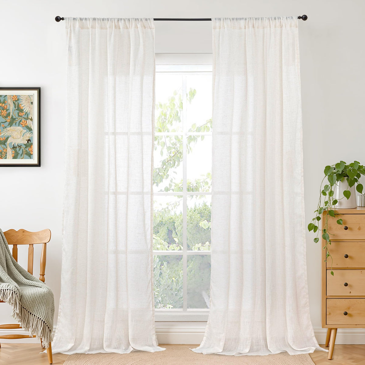 BGment Linen Sheer Curtains 84 Inches Long 2 Panels Set for Living Room