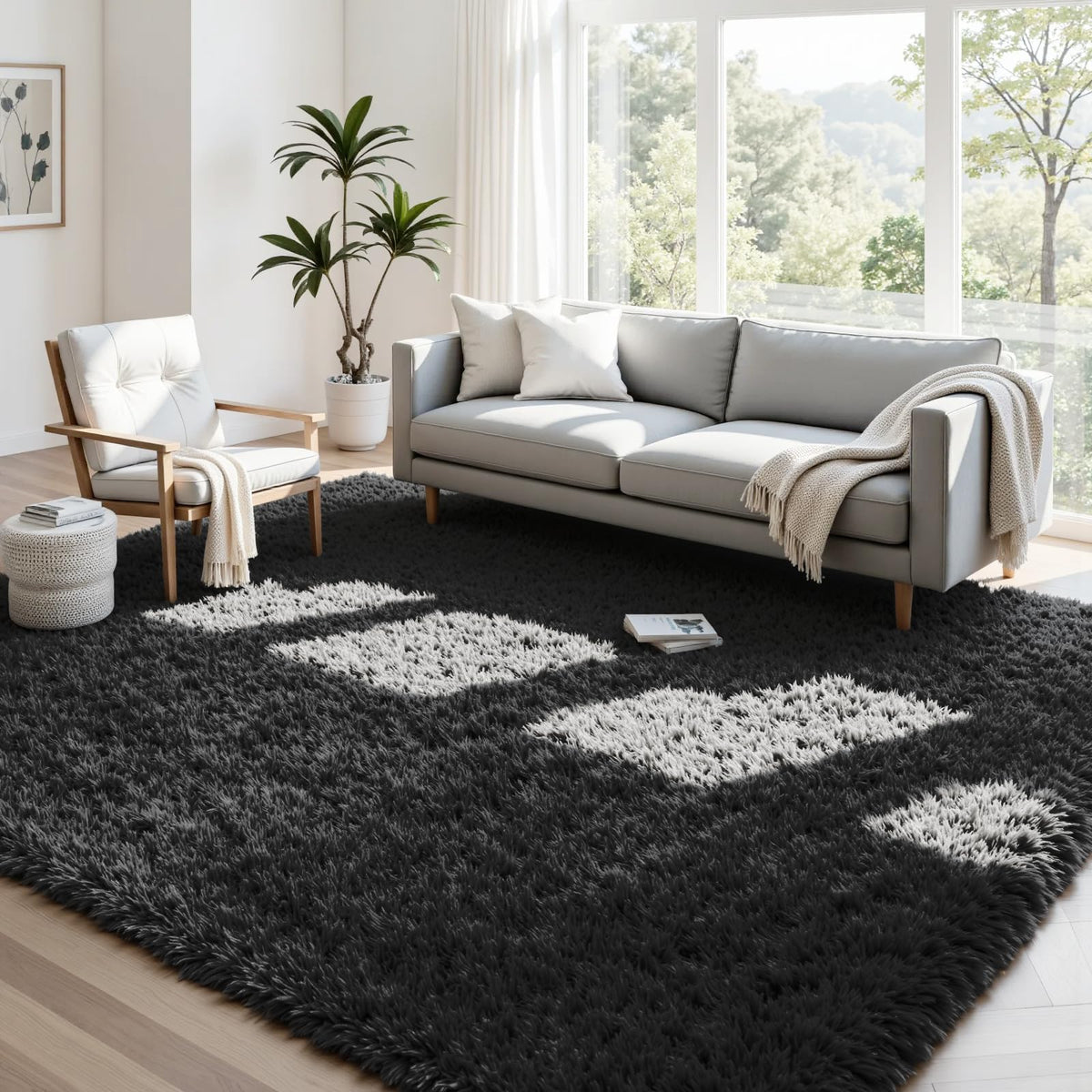 8x10 Fluffy Shag Area Rugs for Living Room Bedroom: Soft Plush Carpet Grey