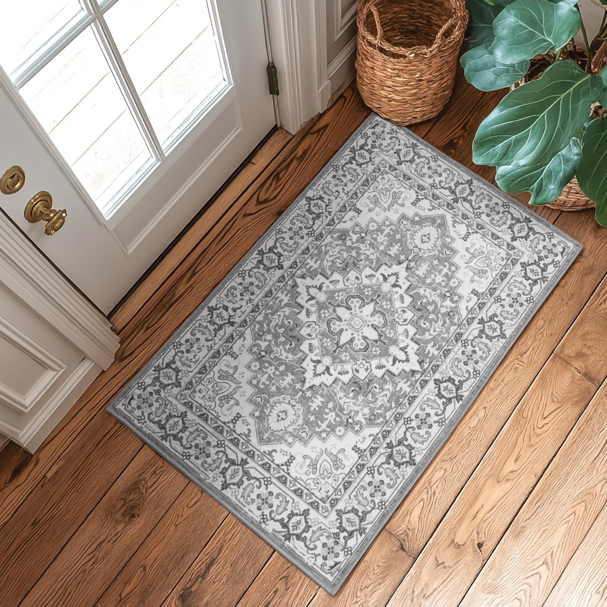 Lessymo 8 x 10 Area Rugs for Living Room, Machine Washable Rug Grey White