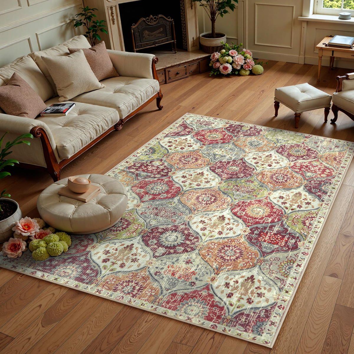 Lahome Moroccan Washable Small Area Rug, 3x5 Rug for Bedroom Living Room