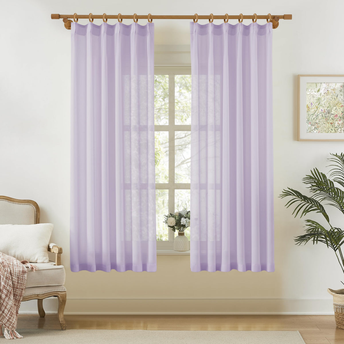 KangBang White Pinch Pleated Sheer Curtains 84 Inches Long 2 Panels