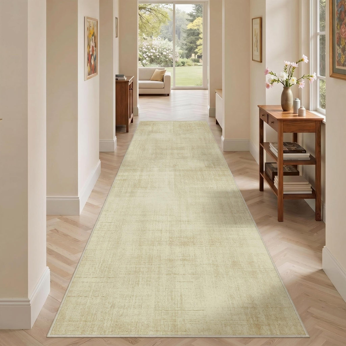 Joydeco Boho Washable Abstract Beige 5x7 Area Rugs for Living Room Bedroom