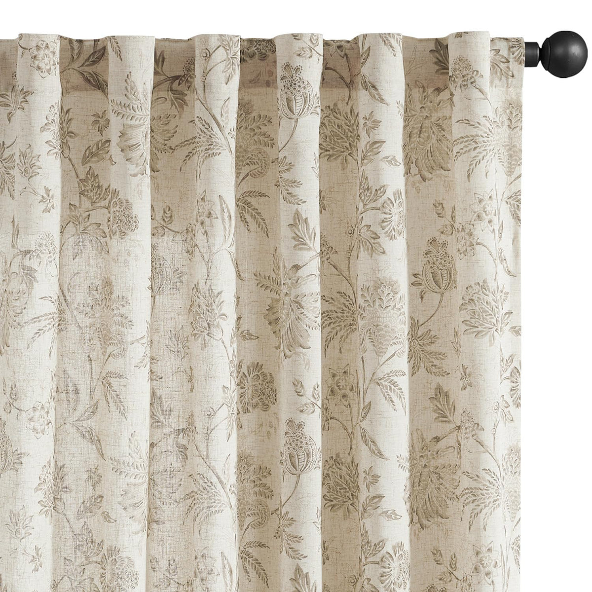 jinchan Green Floral Linen Curtains 84 Inch Vintage Back Tab 2 Panels