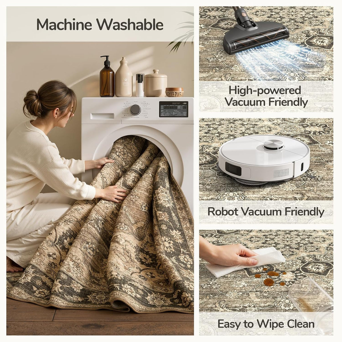 Lessymo 8x10 Washable Area Rug for Living Room Bedroom, Large Non-Slip Rug