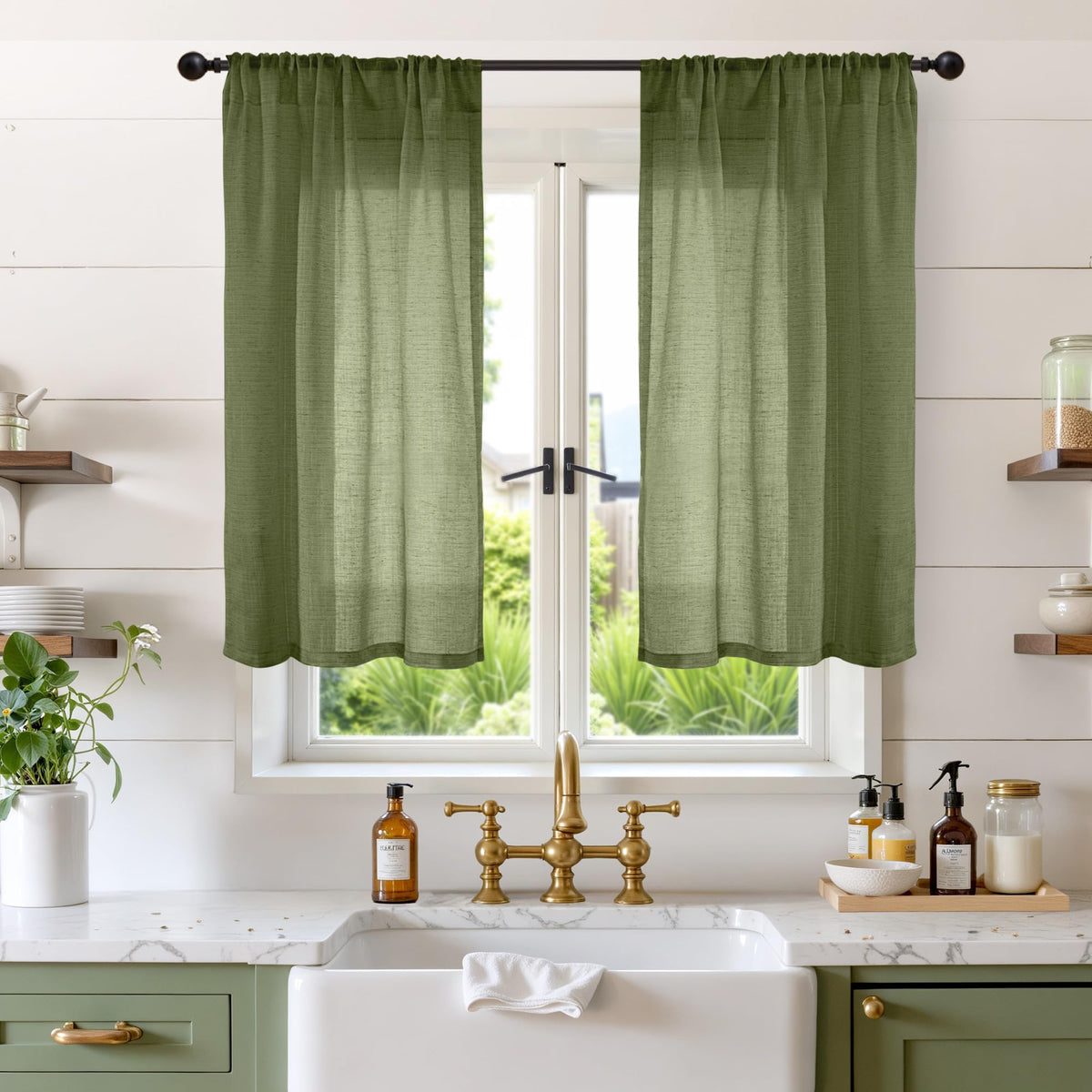 BGment Linen Sheer Curtains 84 Inches Long 2 Panels Set for Living Room