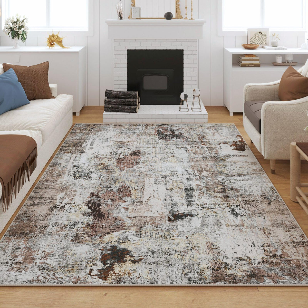 Rugcomf Large Living Room Rug 8x10 Washable Non Slip Vintage, Grey