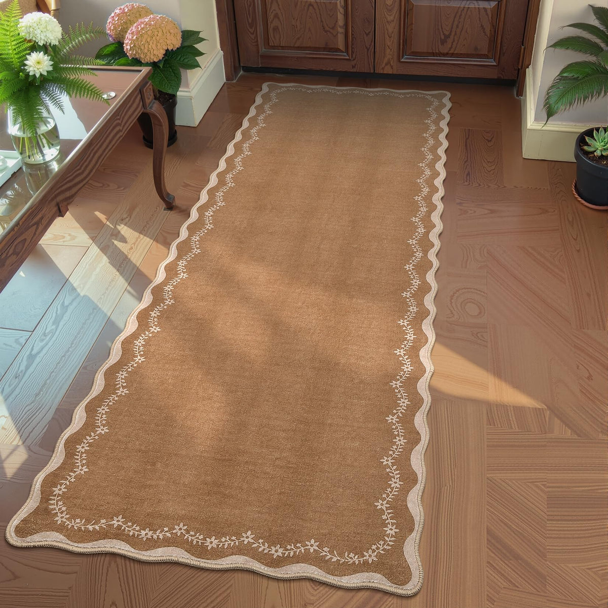 GarveeHome 5x7 Scalloped Area Rug Jute Washable Bedroom Living Room Rug
