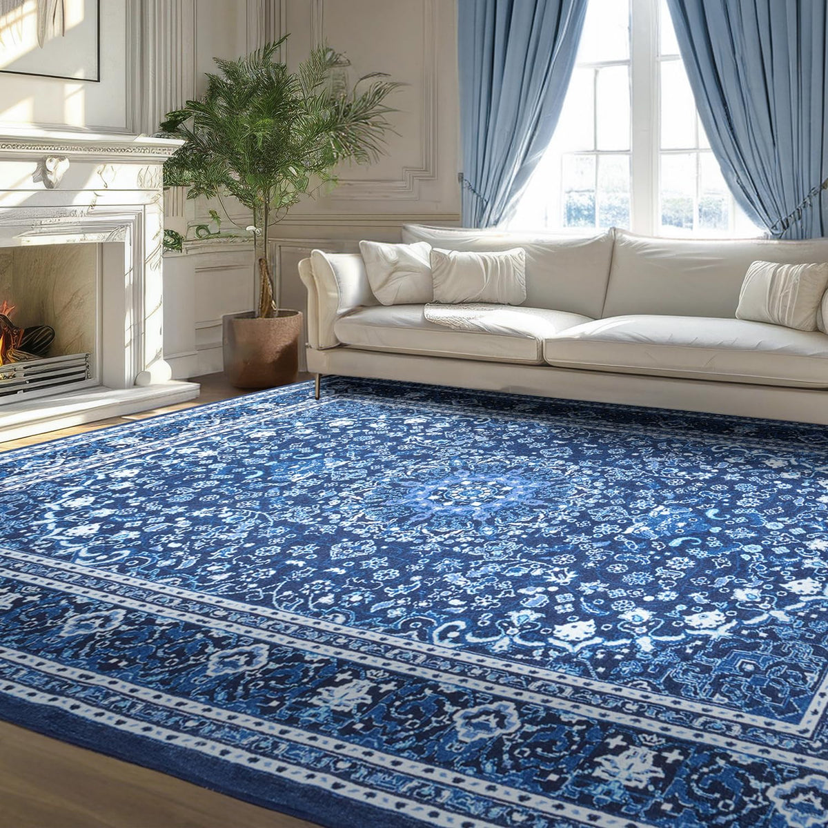 Lessymo 8 x 10 Area Rugs for Living Room, Machine Washable Rug Grey White