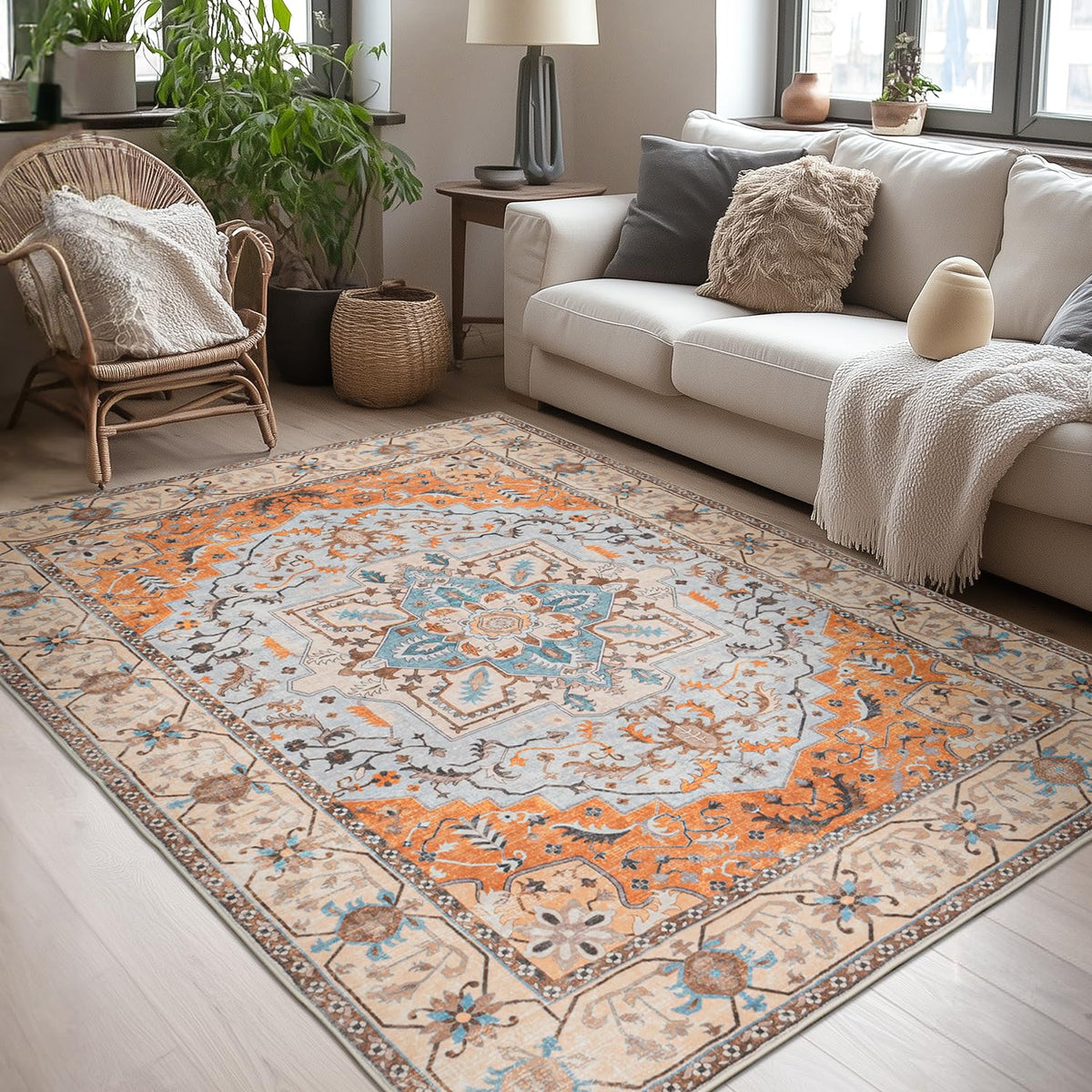 Lessymo 8 x 10 Area Rugs for Living Room, Machine Washable Rug Grey White