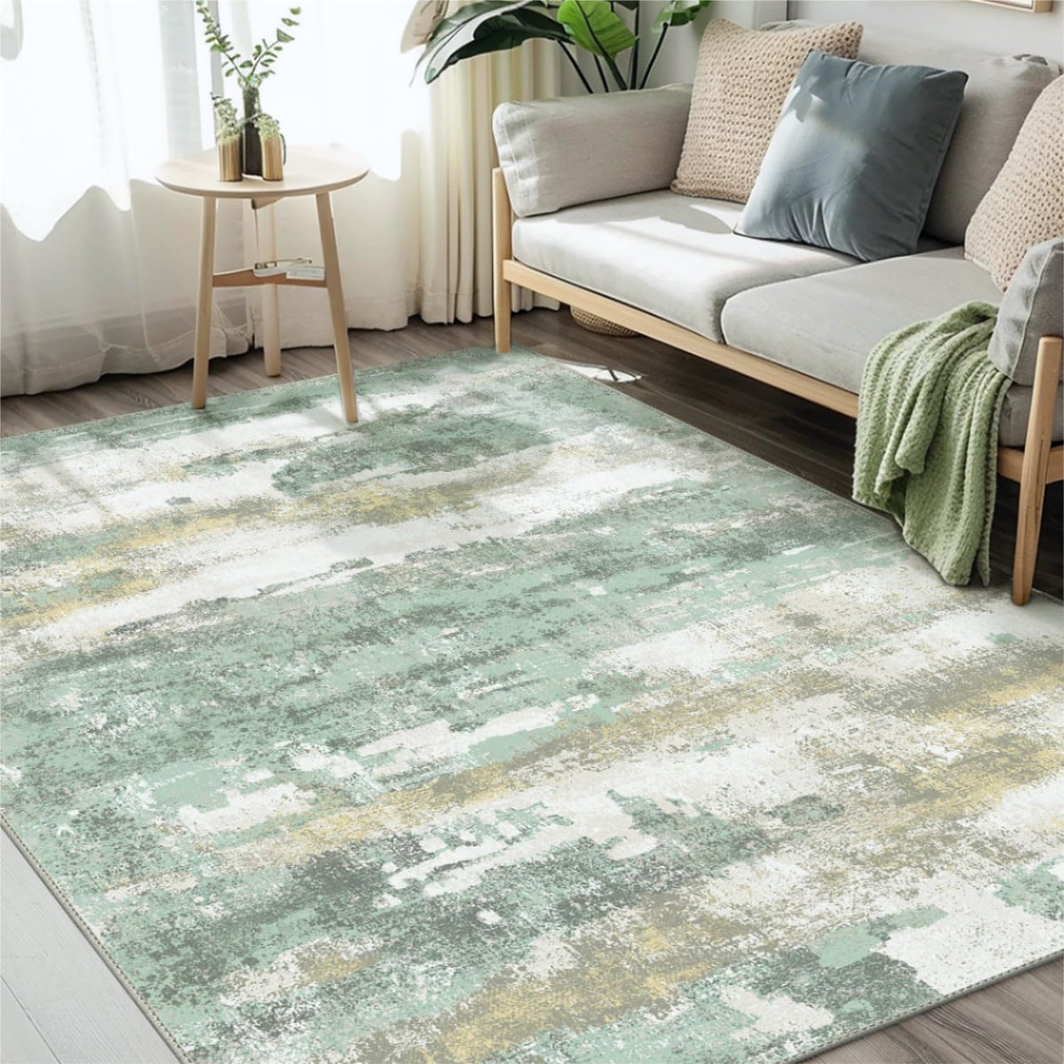 BEIMO 5x7 Green Abstract Area Rug, Washable Non-Slip for Bedroom