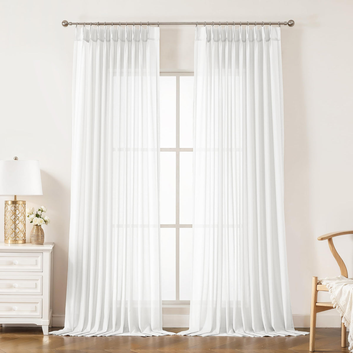 WEST LAKE Egret Ivory Pinch Pleated Sheer Curtains 102 Inches Long