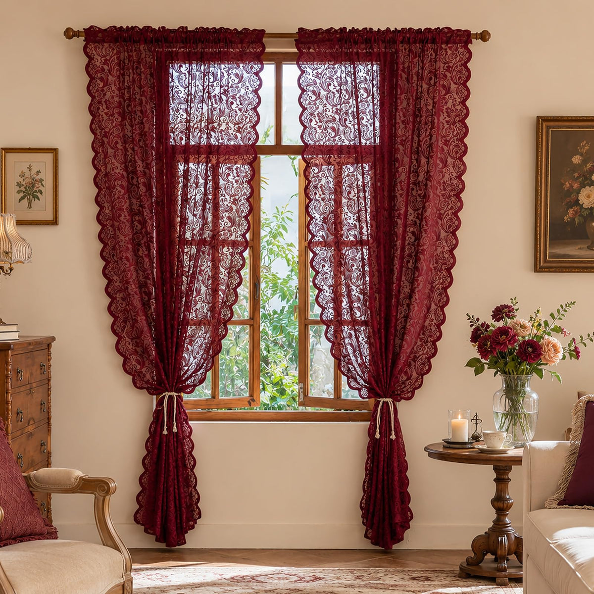 ALIGOGO Black Lace Curtains for Bedroom, Gothic Style, 52W x 63L Inch