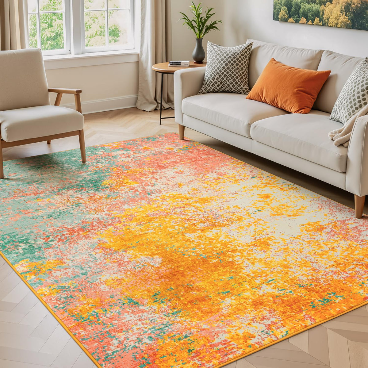 Rugflix 5x7 Area Rugs for Living Room, Colorful Rainbow Washable Rug