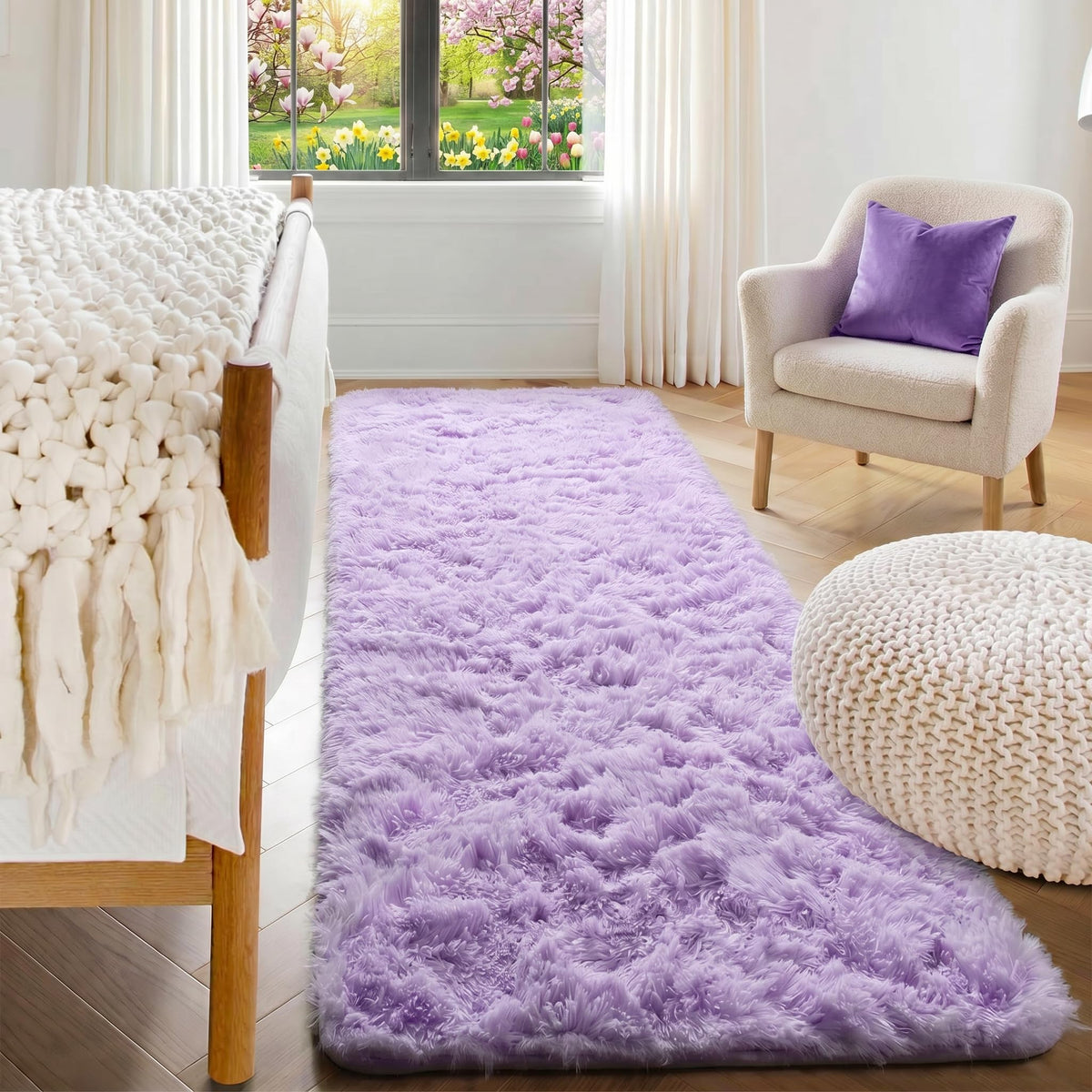 Runner Rugs for Bedroom Living Room, 2x6 Tie-Dyed Beige Hallway Area Rug