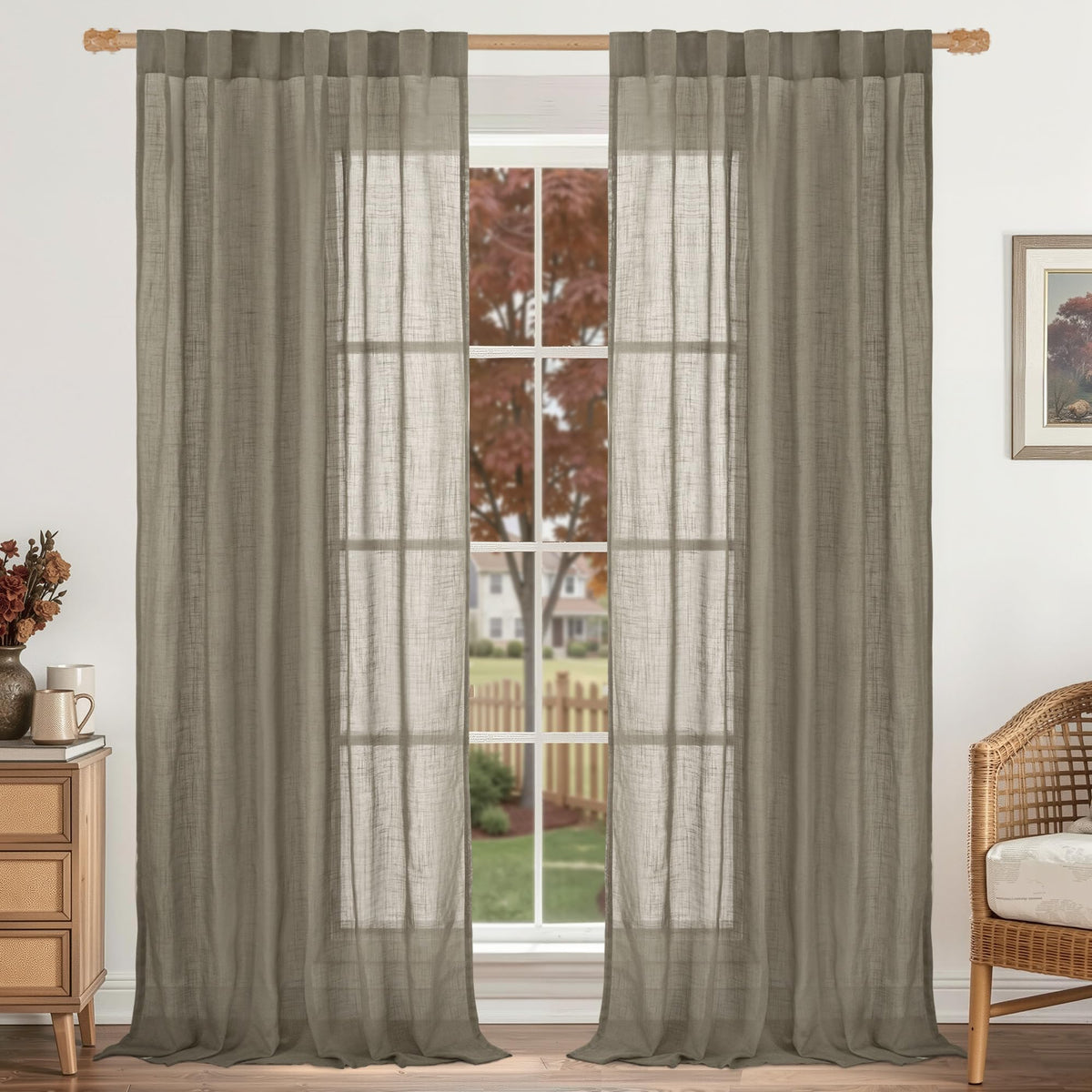 LAMIT Linen Semi Sheer Curtains 84 Inches Long for Living Room 2 Panels