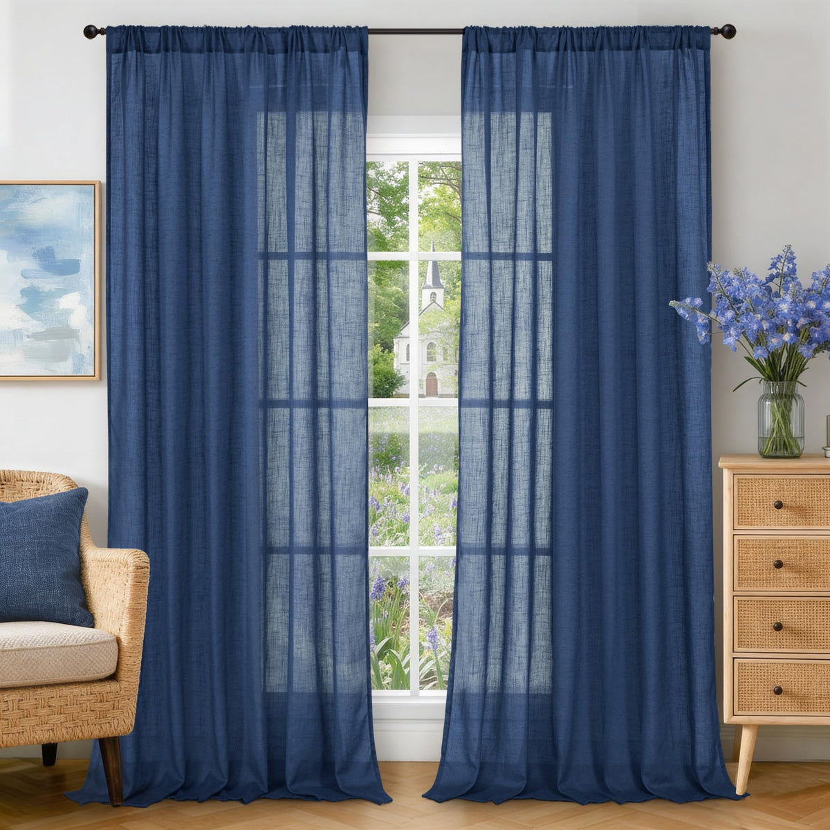 BGment Linen Sheer Curtains 84 Inches Long 2 Panels Set for Living Room