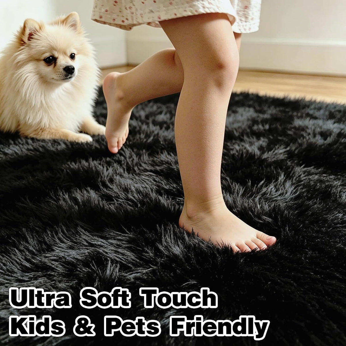 8x10 Black Area Rug for Living Room Bedroom, Soft Fluffy Fuzzy Fur Shag Rug