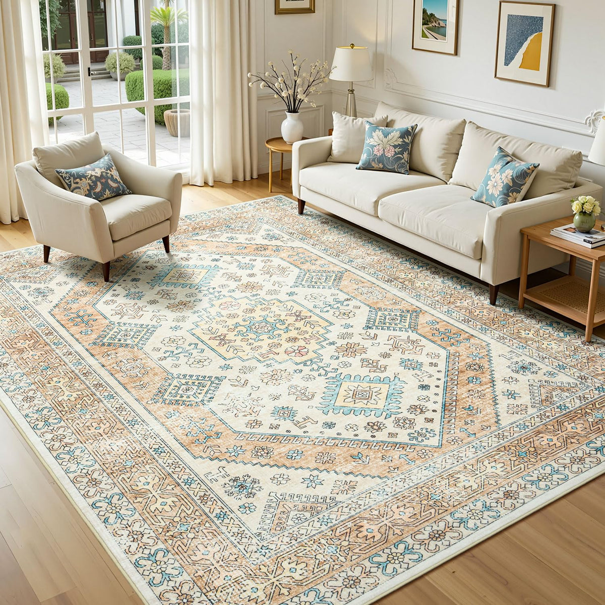 Lofus 5x7 Area Rugs for Living Room Bedroom, Soft Boho Carpet Floral Brown