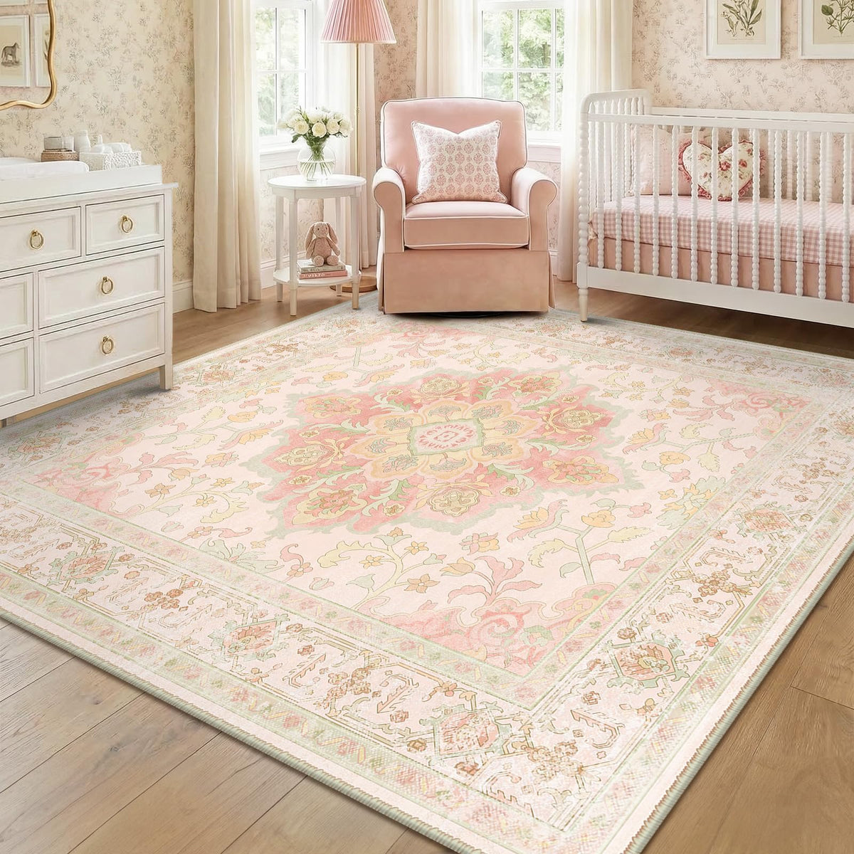 CAPALOCA 5x7 Washable Nursery Girls Low Pile Area Rug Pink