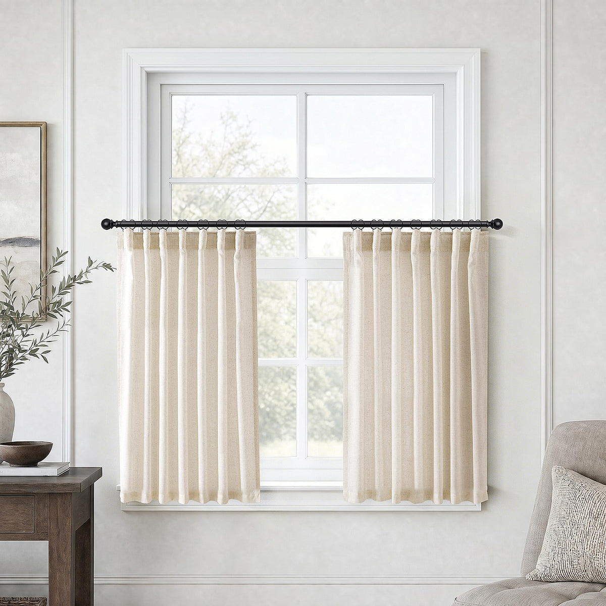 Jowels Natural Linen Curtains 84 Inches Long 2 Panels for Living Room