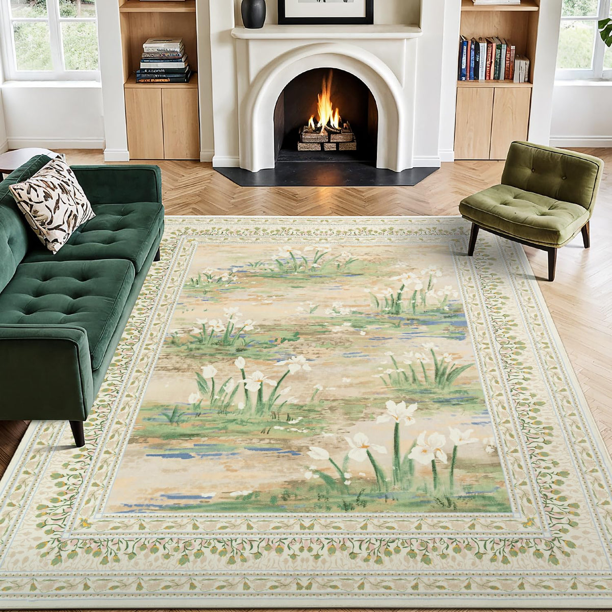 Lessymo 8 x 10 Area Rugs for Living Room, Machine Washable Rug Grey White