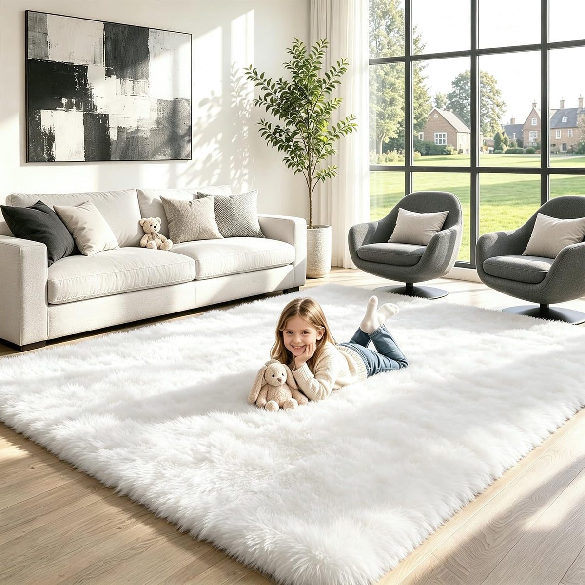 8x10 Black Area Rug for Living Room Bedroom, Soft Fluffy Fuzzy Fur Shag Rug