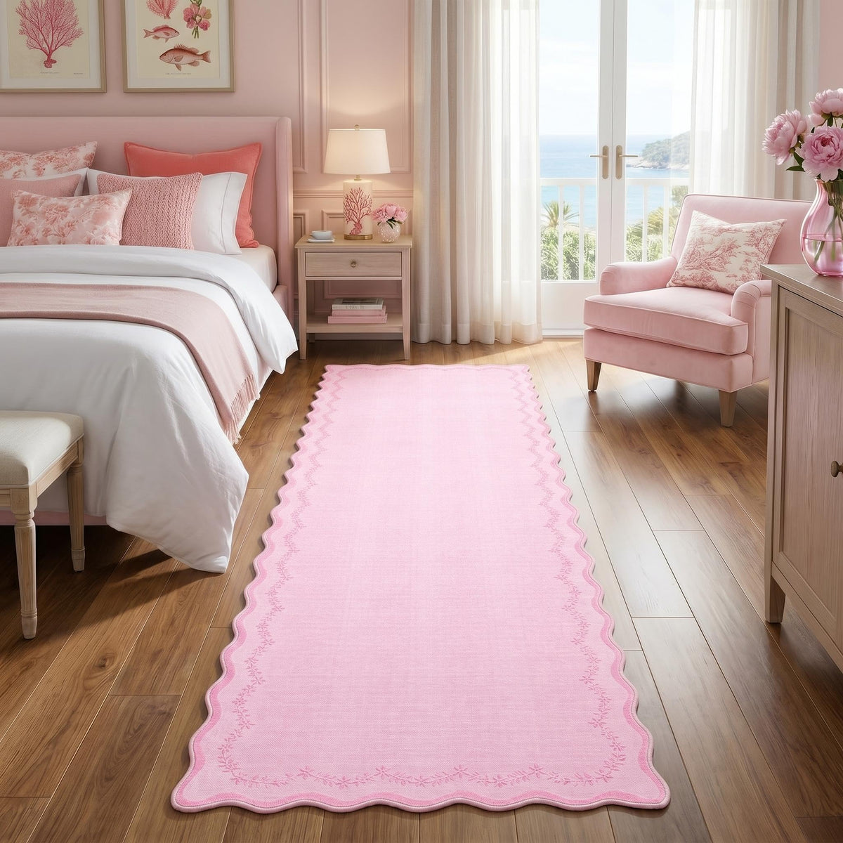 GarveeHome 5x7 Scalloped Area Rug Jute Washable Bedroom Living Room Rug