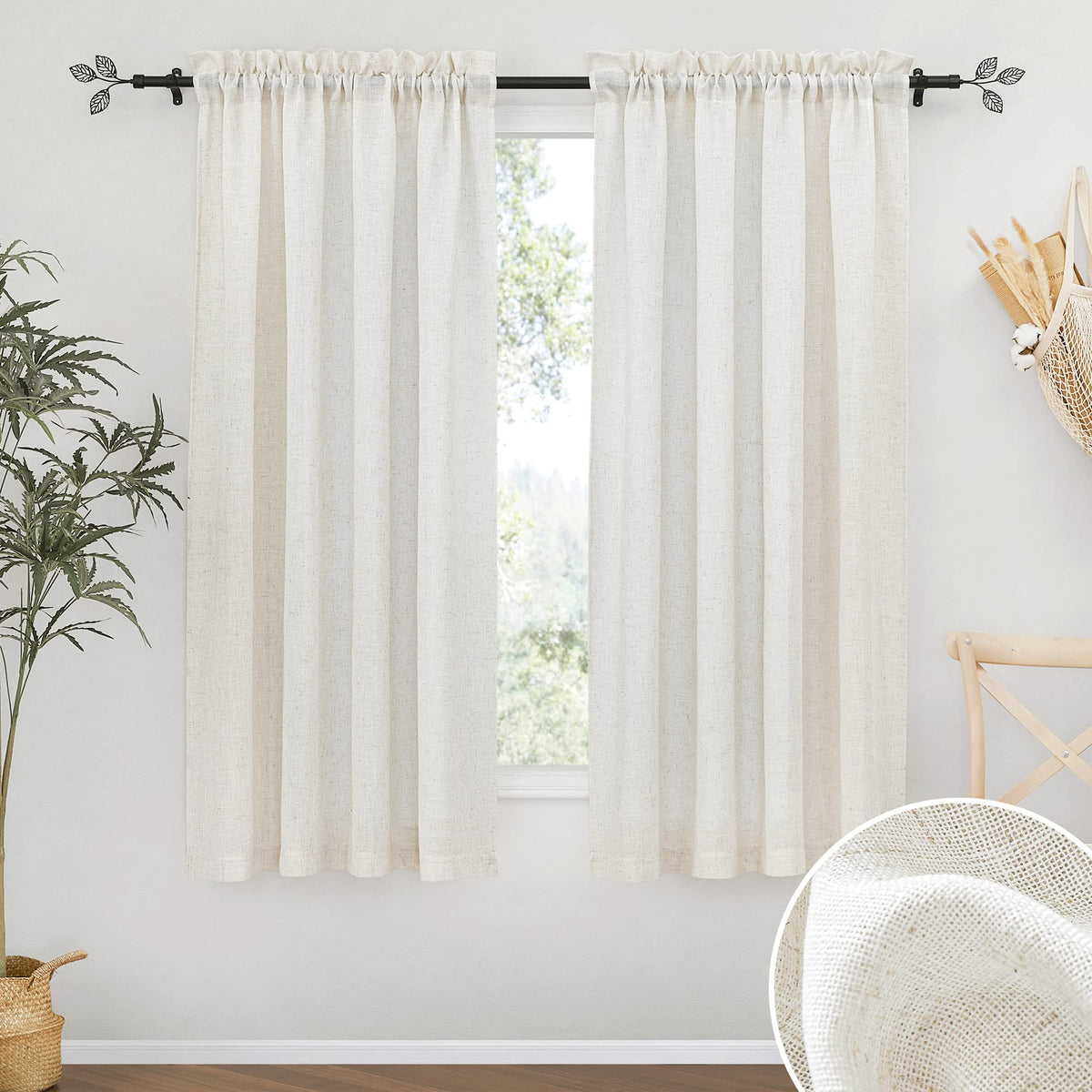 RYB HOME White Semi Sheer Curtains 84 inches Long for Living Room